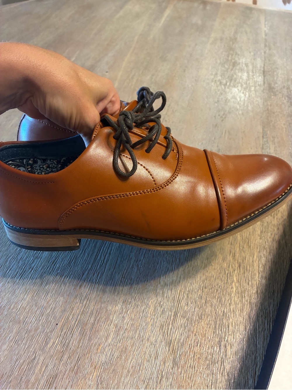 Bruno Marc Boys Tan Leather Cap-Toe Dress Shoes - Classic Oxford Style